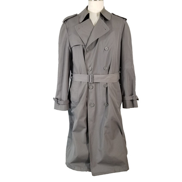 London Fog Trench Coat men's Medium 42L Gray Rain Classic Lined ALL Season - Picture 1 of 16